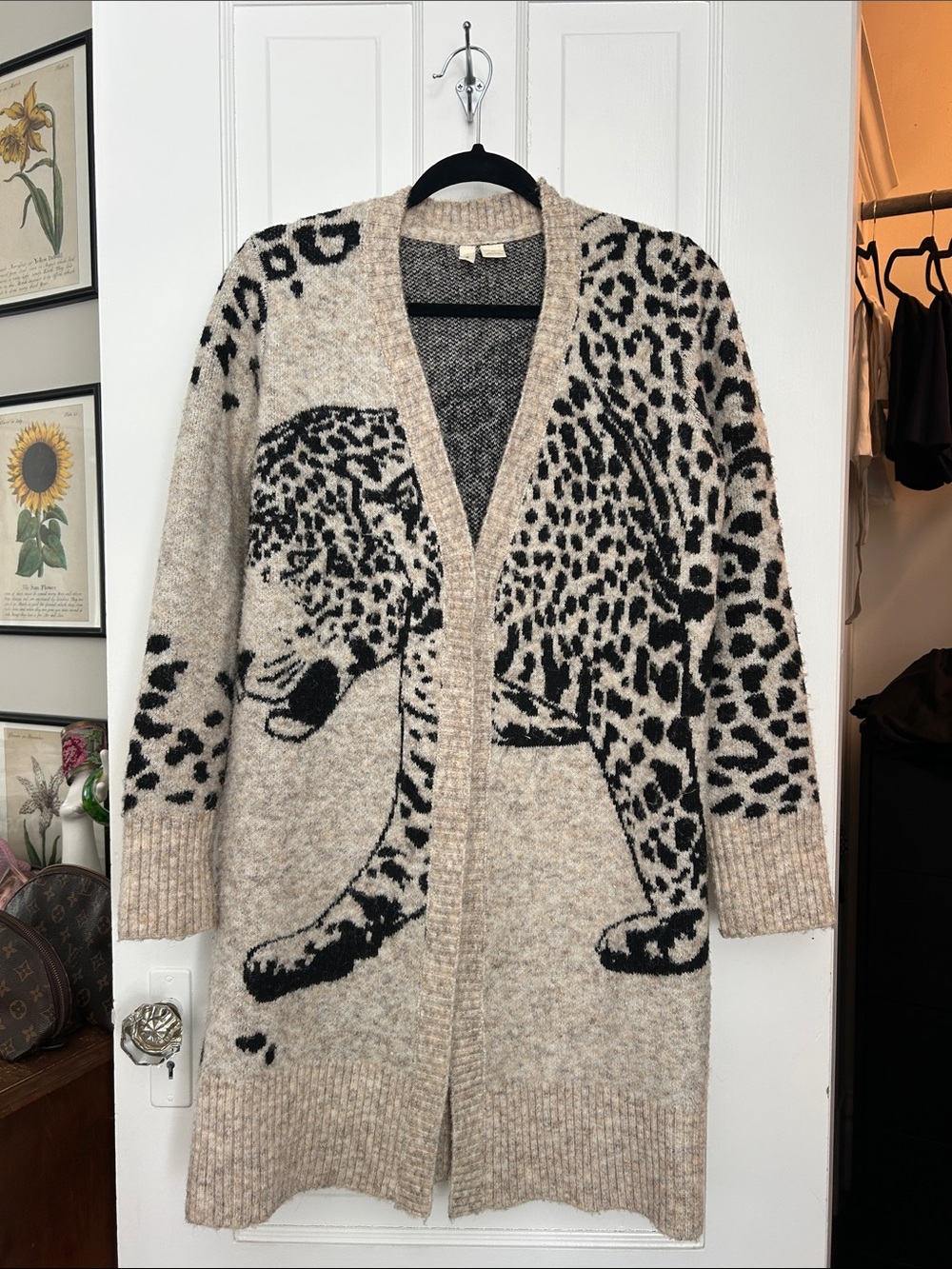 Moth by Anthropologie Leopard-Print Open Cardigan Sweater in Beige and Black